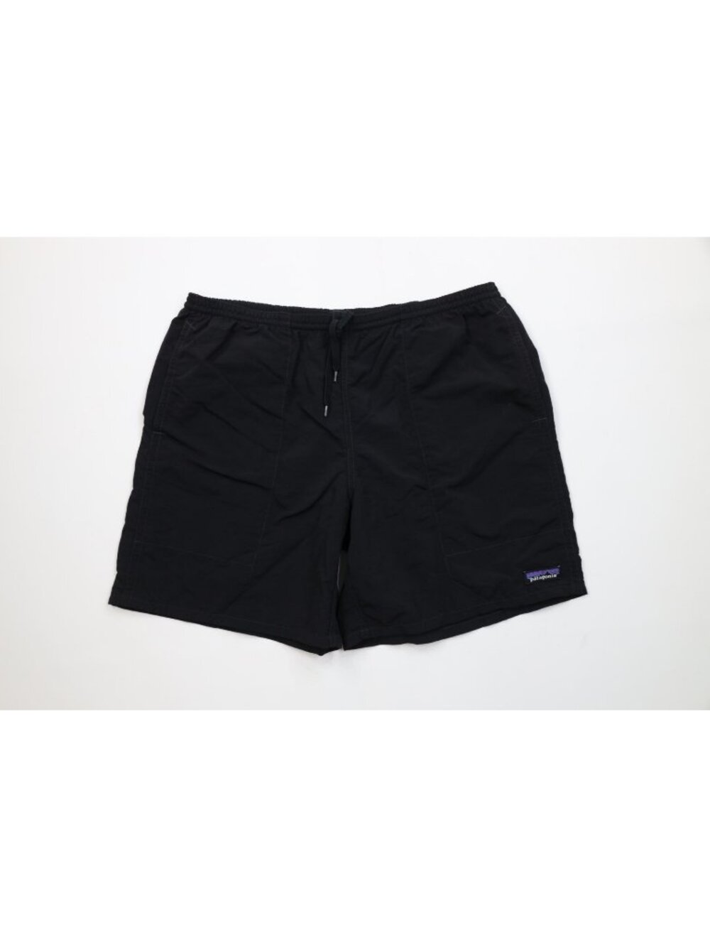 Y2K Patagonia Mens Medium Spell Out Lined Above Knee Baggies Shorts Black 7"